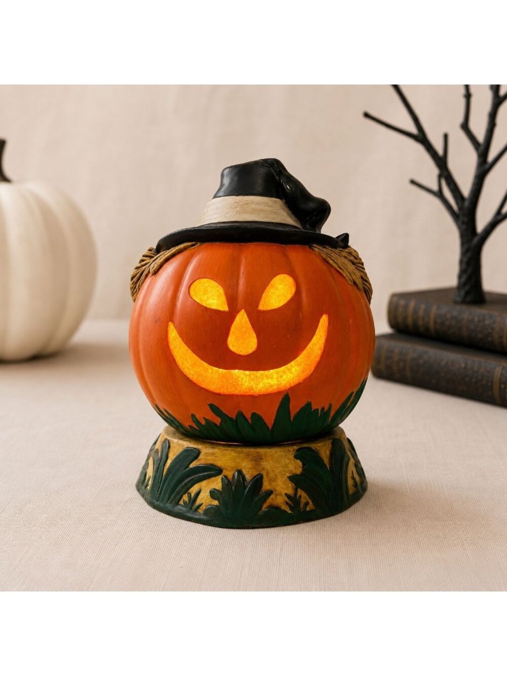 Vintage Halloween Pumpkin Lamp Light Up Kitsch Jack O Lantern Spooky Cute Retro